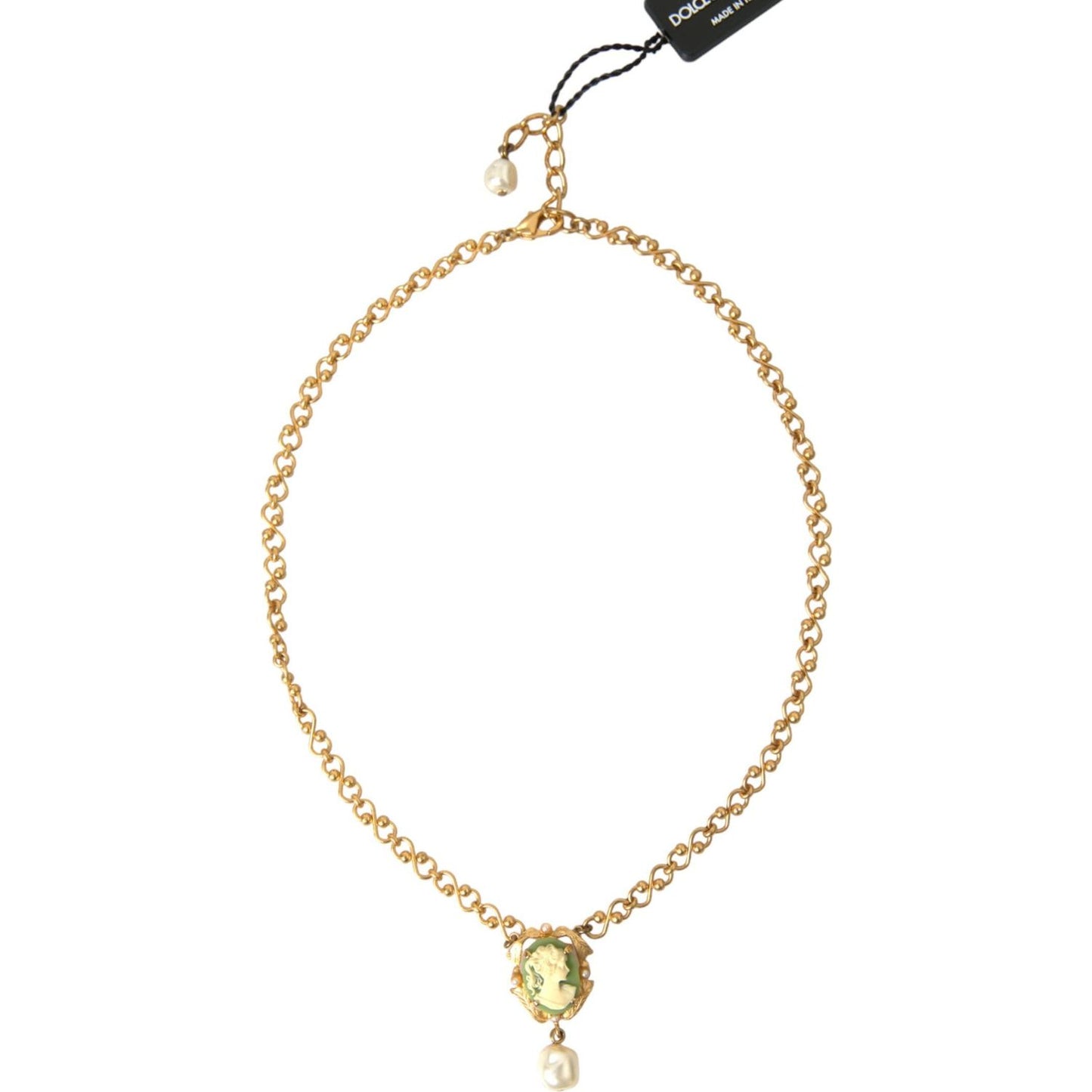 Dolce & Gabbana Gold Brass Chain Pearl Pendant Charm Necklace