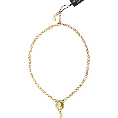 Dolce & Gabbana Gold Brass Chain Pearl Pendant Charm Necklace