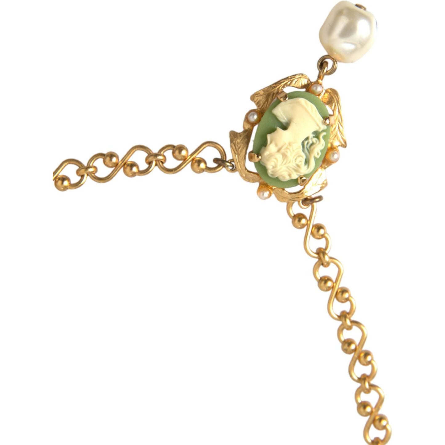Dolce & Gabbana Gold Brass Chain Pearl Pendant Charm Necklace