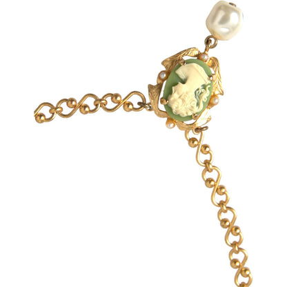 Dolce & Gabbana Gold Brass Chain Pearl Pendant Charm Necklace