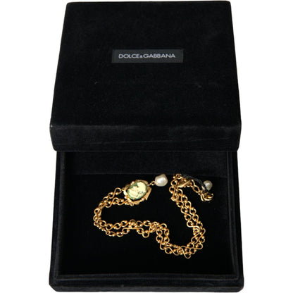 Dolce & Gabbana Gold Brass Chain Pearl Pendant Charm Necklace