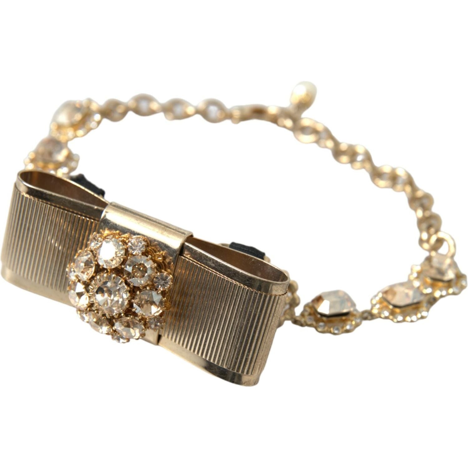 قلادة دولتشي آند غابانا الذهبية المصنوعة من النحاس والكريستال الشفاف