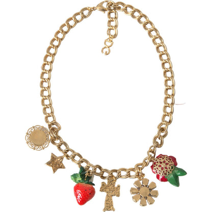 Dolce & Gabbana Gold Chain Rose Cross Strawberry Star Pendant Necklace Necklace