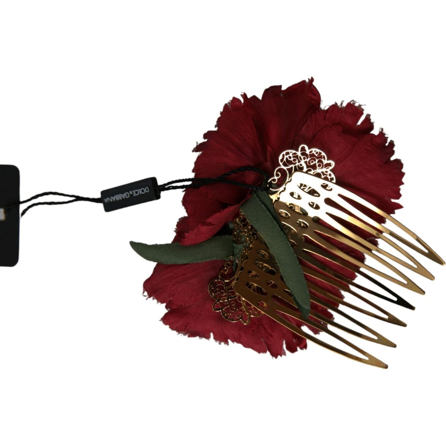 Dolce & Gabbana Red Silk Floral Gold Brass Women Hair Comb