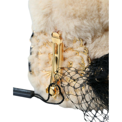 Dolce & Gabbana Beige Teddy Bear Mesh Net Band Hair Clip