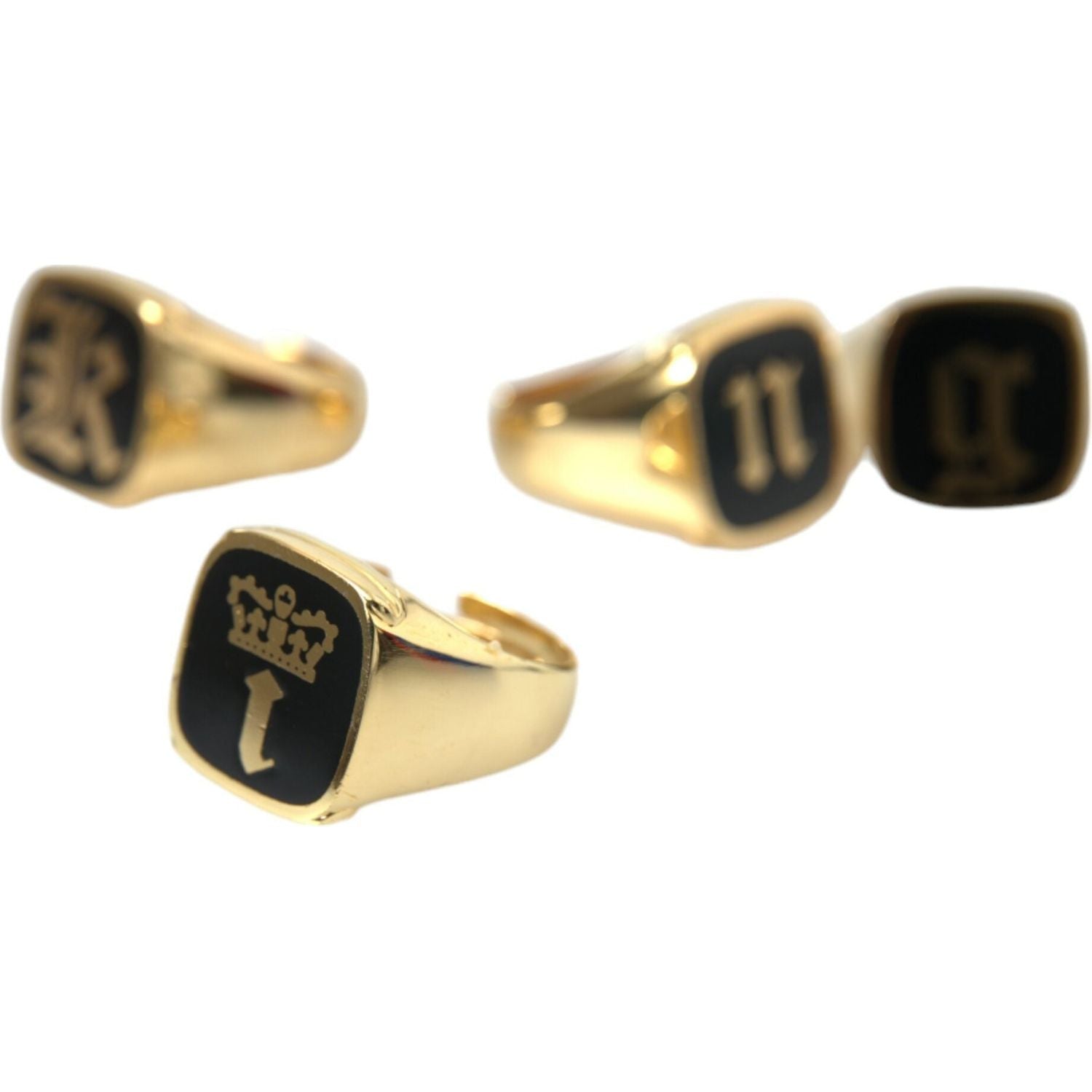 مجموعة دولتشي آند غابانا من 4 خواتم مطلية بالذهب والنحاس والمينا KING