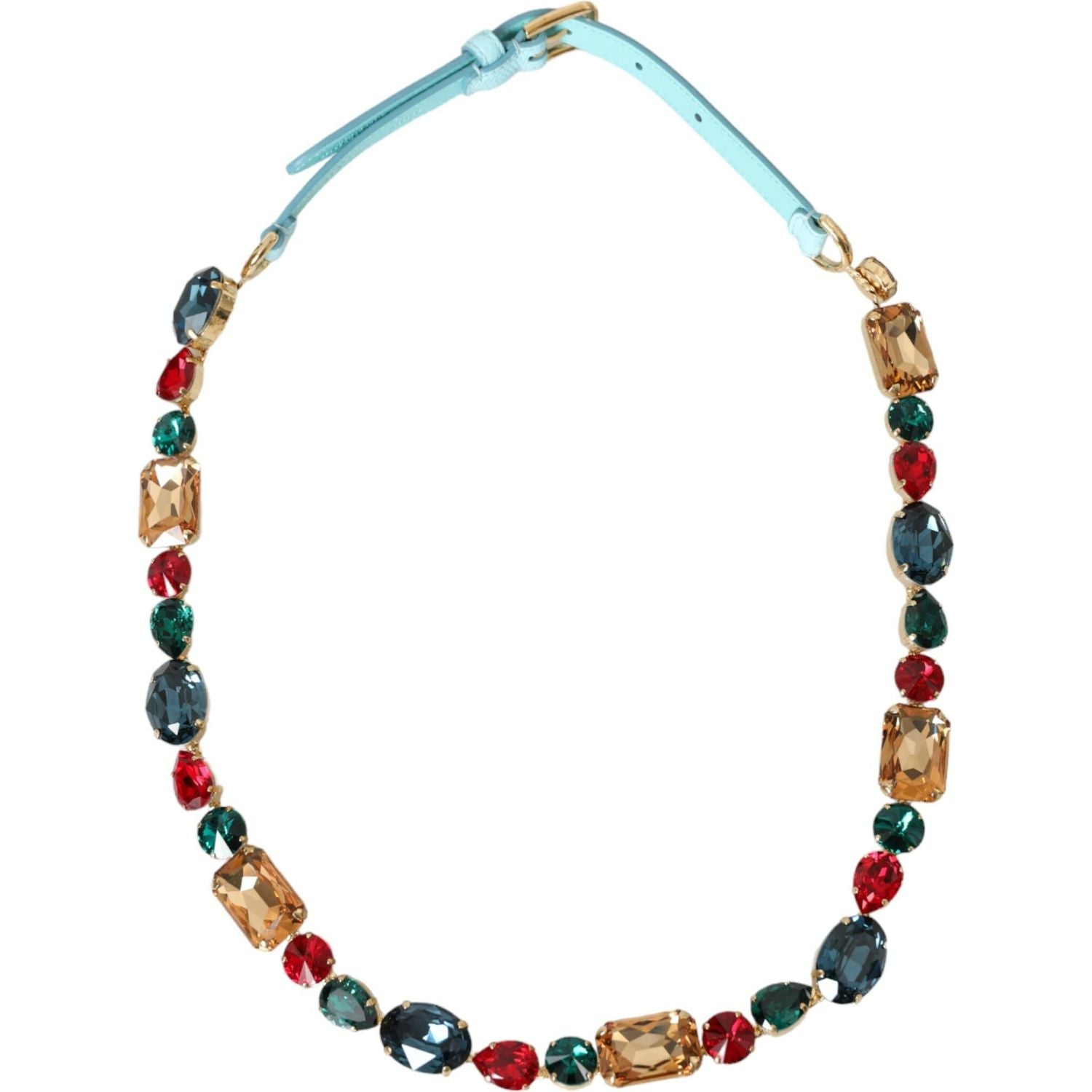 浅蓝色皮革水晶链腰带