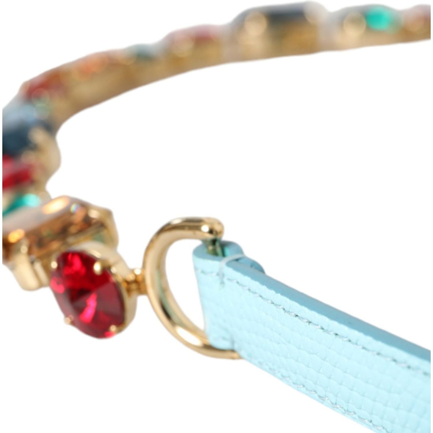 浅蓝色皮革水晶链腰带