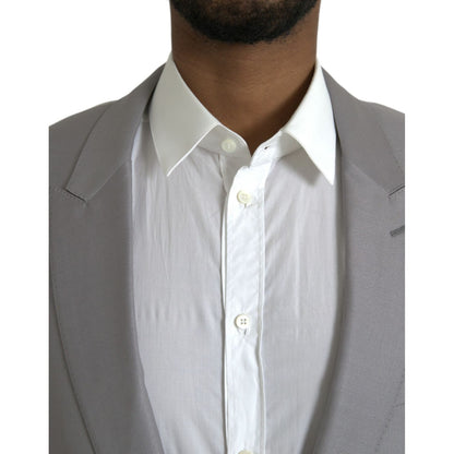 Dolce & Gabbana Gray Wool Peak Single Breasted Coat Blazer