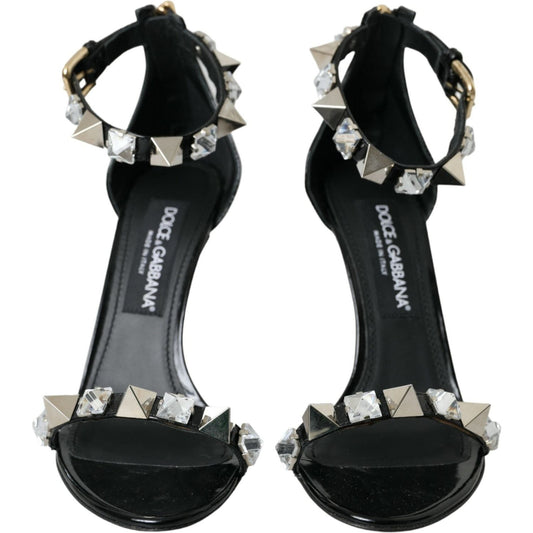 Dolce & Gabbana Black Crystals Sandals Ankle Strap Shoes Dolce & Gabbana Black