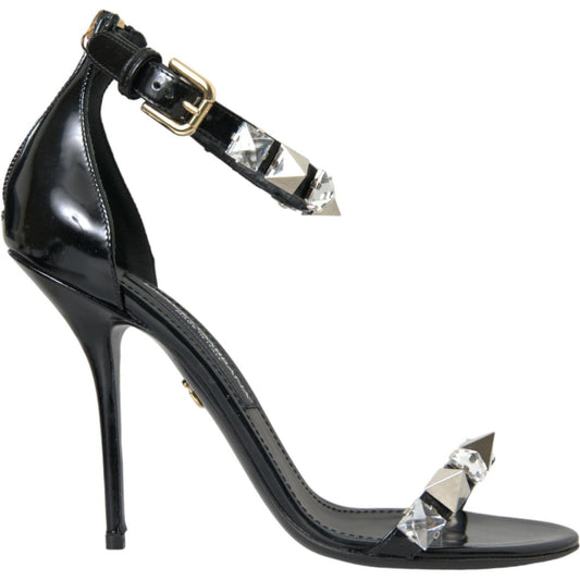 Dolce & Gabbana Black Crystals Sandals Ankle Strap Shoes Dolce & Gabbana Dark Slate Gray