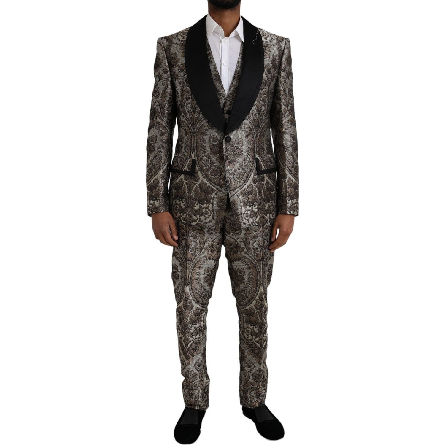 بدلة رسمية من 3 قطع من دولتشي آند غابانا بنقشة زهور باللون البني