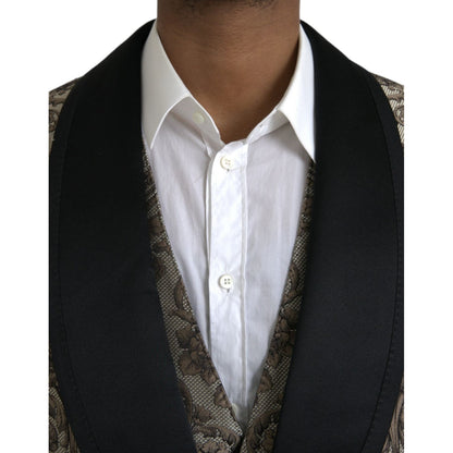 Dolce & Gabbana Brown Floral Jacquard Formal 3 Piece Suit