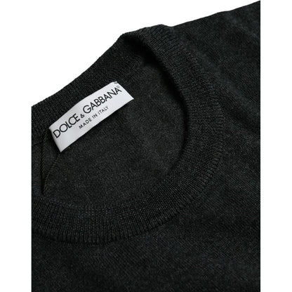 Dolce & Gabbana Dark Gray Wool Crew Neck Pullover Sweater