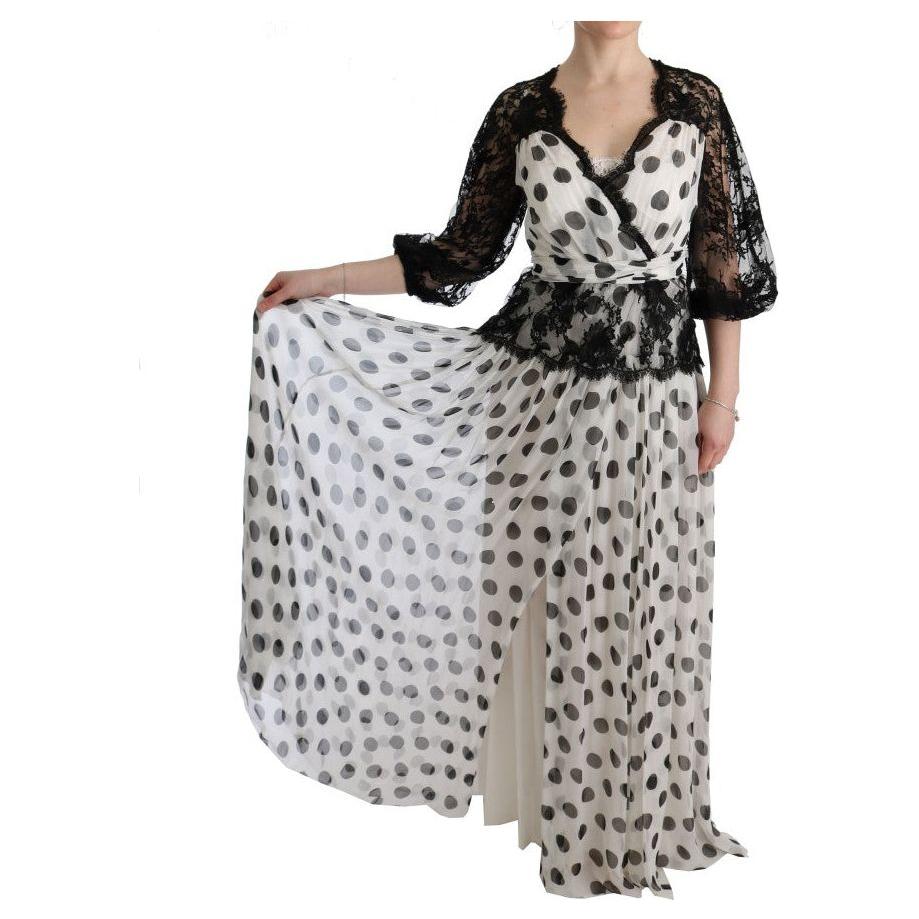Dolce & Gabbana Black White Polka Dotted Floral Dress