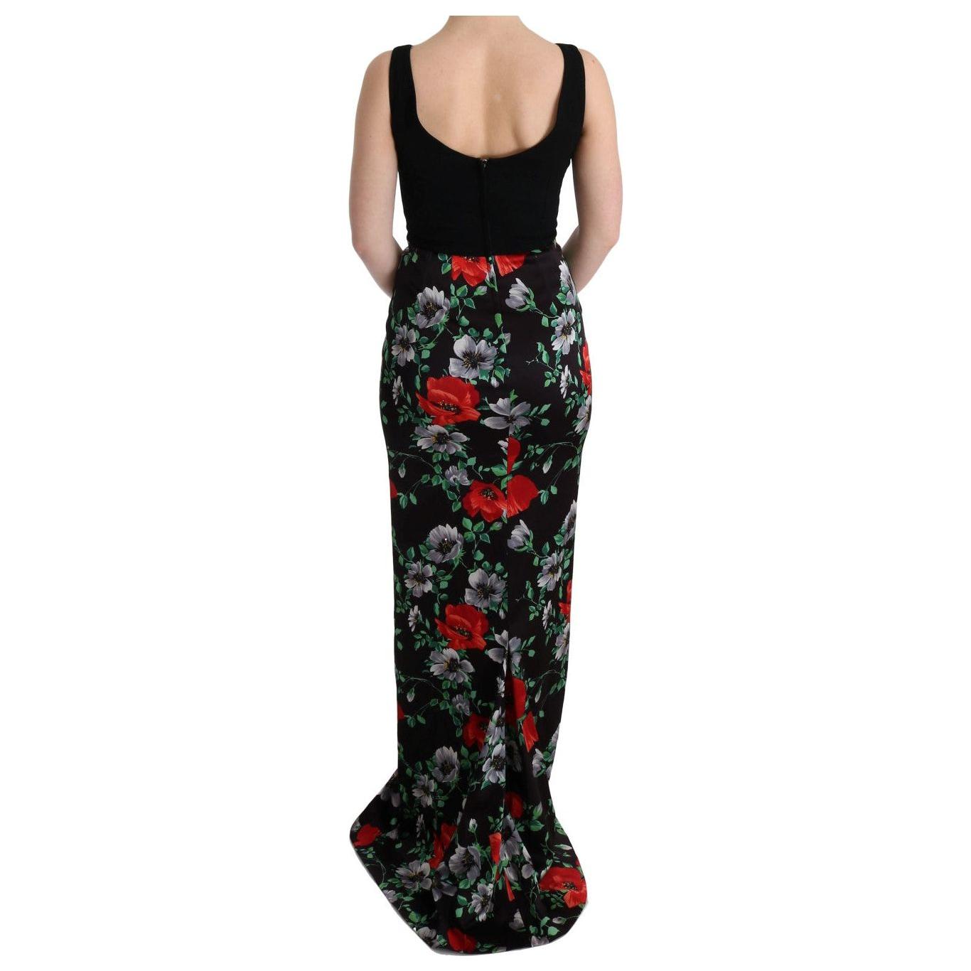 Dolce & Gabbana Multicolor Floral Print Stretch Sheath Long Dress