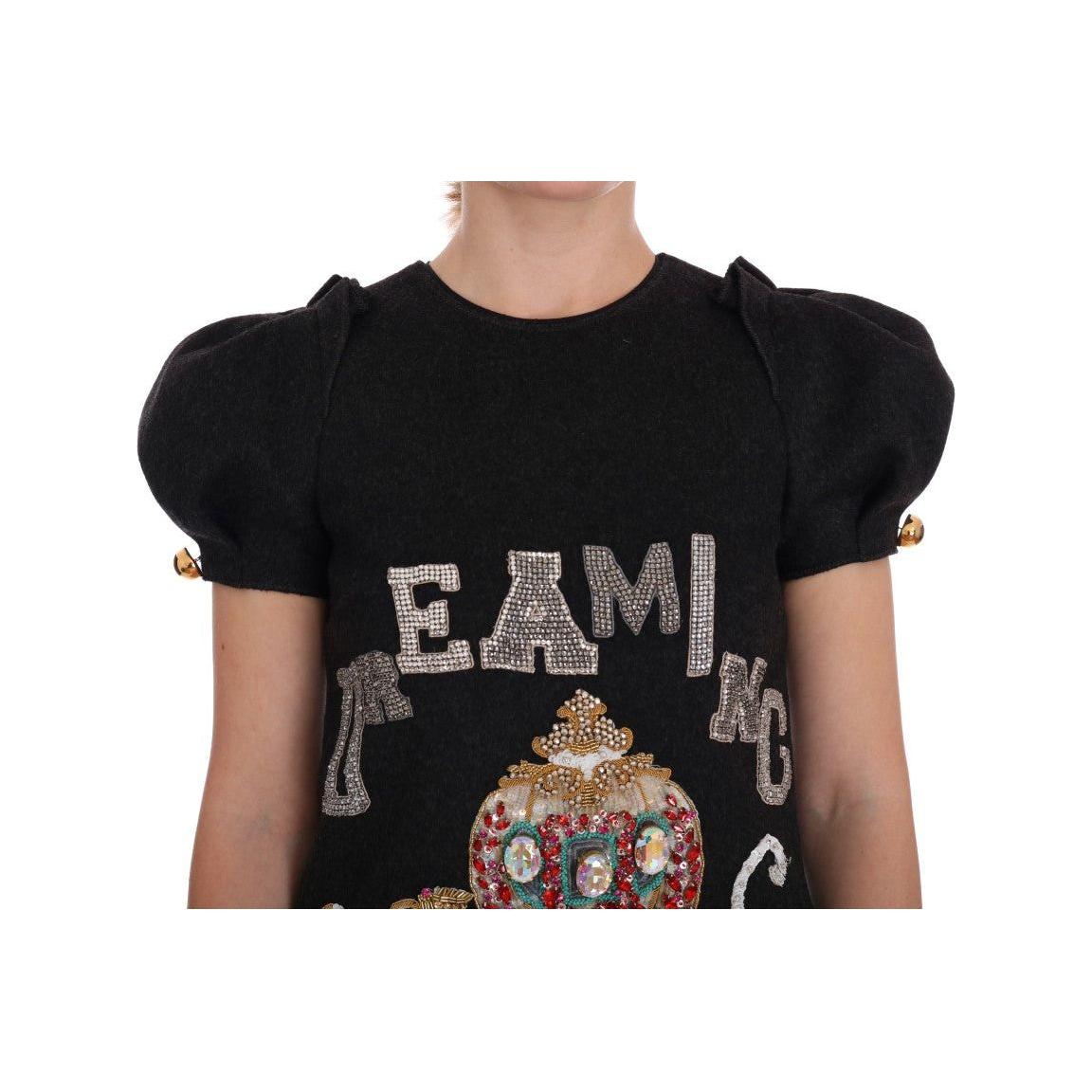 فستان متوسط ​​الطول من الصوف المرصع بالكريستال من دولتشي آند غابانا