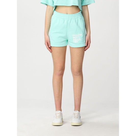 Women's green cotton shorts by Pharmacy Industry with logo, made in Italy, featuring summer fashion vibe.