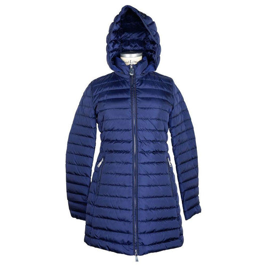 Add Elegant Blue Down Puffer Jacket with Hood Add Dark Slate Gray