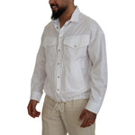 Dsquared² White Cotton Collared Casual Men Long Sleeves Jacket Dsquared² Dark Gray