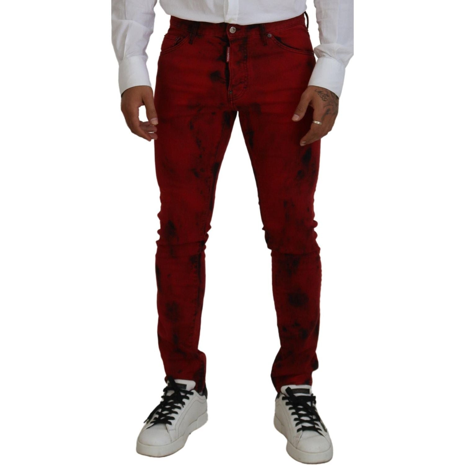بنطلون جينز رجالي كاجوال ضيق من القطن باللون الأحمر من Dsquared²