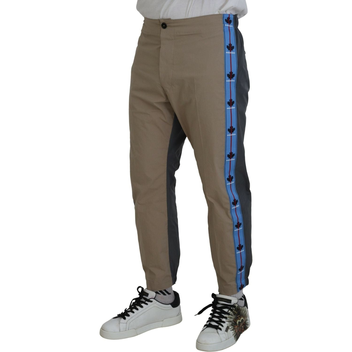 棉质棕灰色双色男士休闲裤