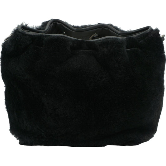 Jimmy Choo black leather top handle and shoulder bag with shearling, chain strap, and Choo logo, new with tags and dust bag.