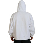 Dsquared² White Cotton Hooded Printed Men Pullover Sweater Dsquared² Light Gray