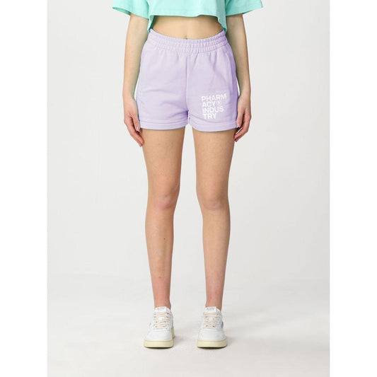 Chic purple Pharmacy Industry cotton shorts with logo, comfortable fashion for upscale casual wear, made in Italy.