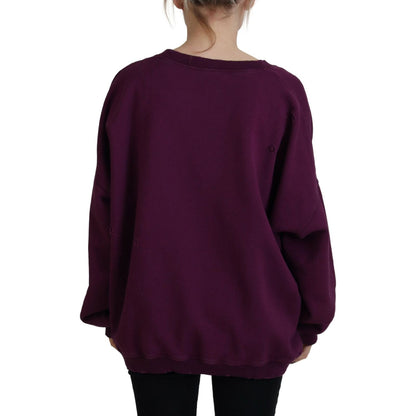 Dsquared² Purple Cotton Distressed Printed Long Sleeve Sweater