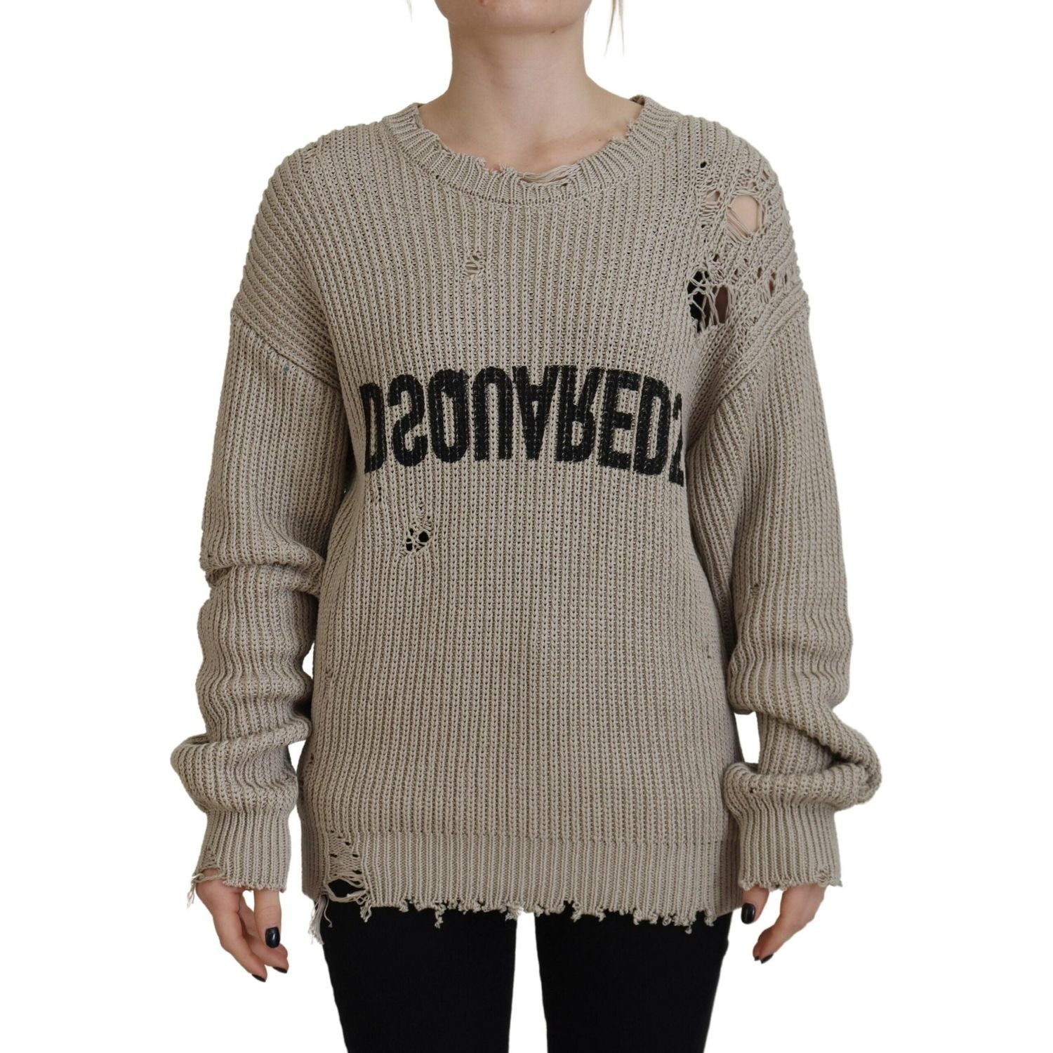 سترة صوفية محبوكة من القطن باللون البيج من Dsquared²