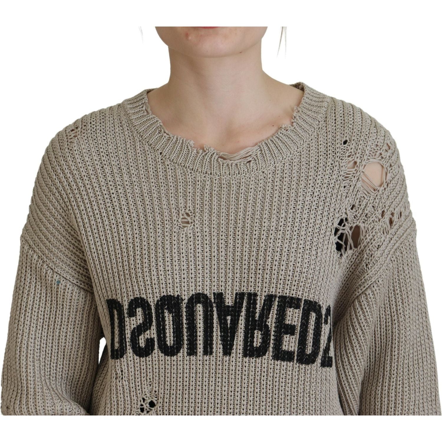 سترة صوفية محبوكة من القطن باللون البيج من Dsquared²