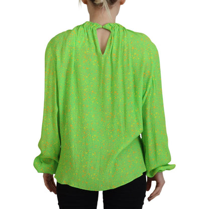 Dsquared² Green Stars Print Viscose Long Sleeves Blouse Top