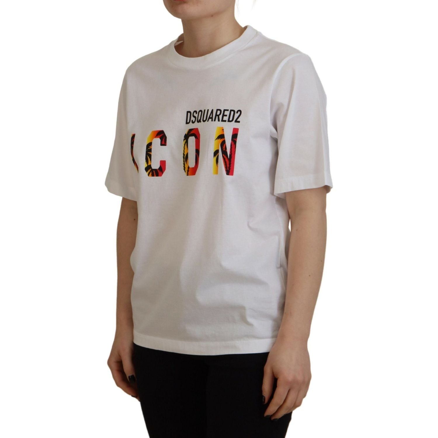 تي شيرت Dsquared² Icon East Tee أبيض من القطن اللامع برقبة دائرية