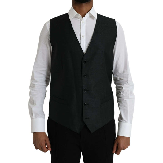 Dolce & Gabbana Black Wool Waistcoat Dress Formal Vest Dolce & Gabbana Black