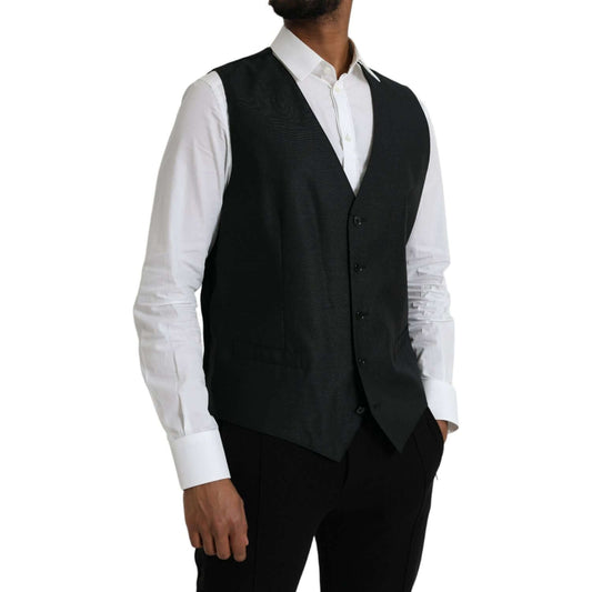 Dolce & Gabbana Black Wool Waistcoat Dress Formal Vest Dolce & Gabbana Black