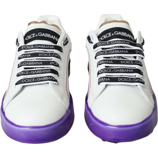 Dolce & Gabbana White Leather Portofino Low Top Sneakers Shoes Dolce & Gabbana Light Gray