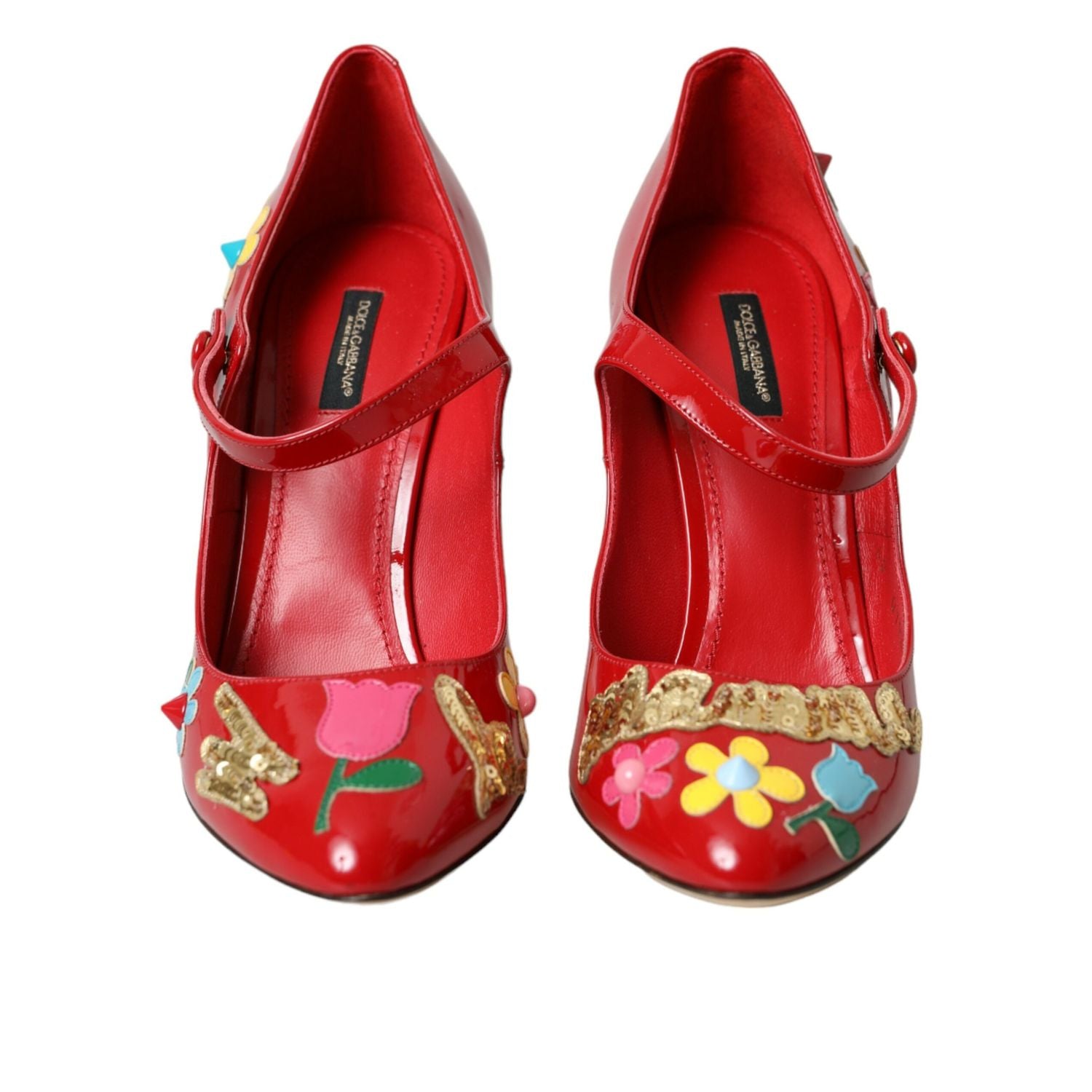 Dolce & Gabbana Red Leather Embellished Mary Jane Pumps Heels Shoes