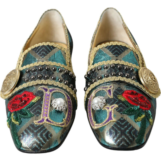 Dolce & Gabbana Multicolor Jacquard Embellished Loafers Shoes Dolce & Gabbana Dark Slate Gray