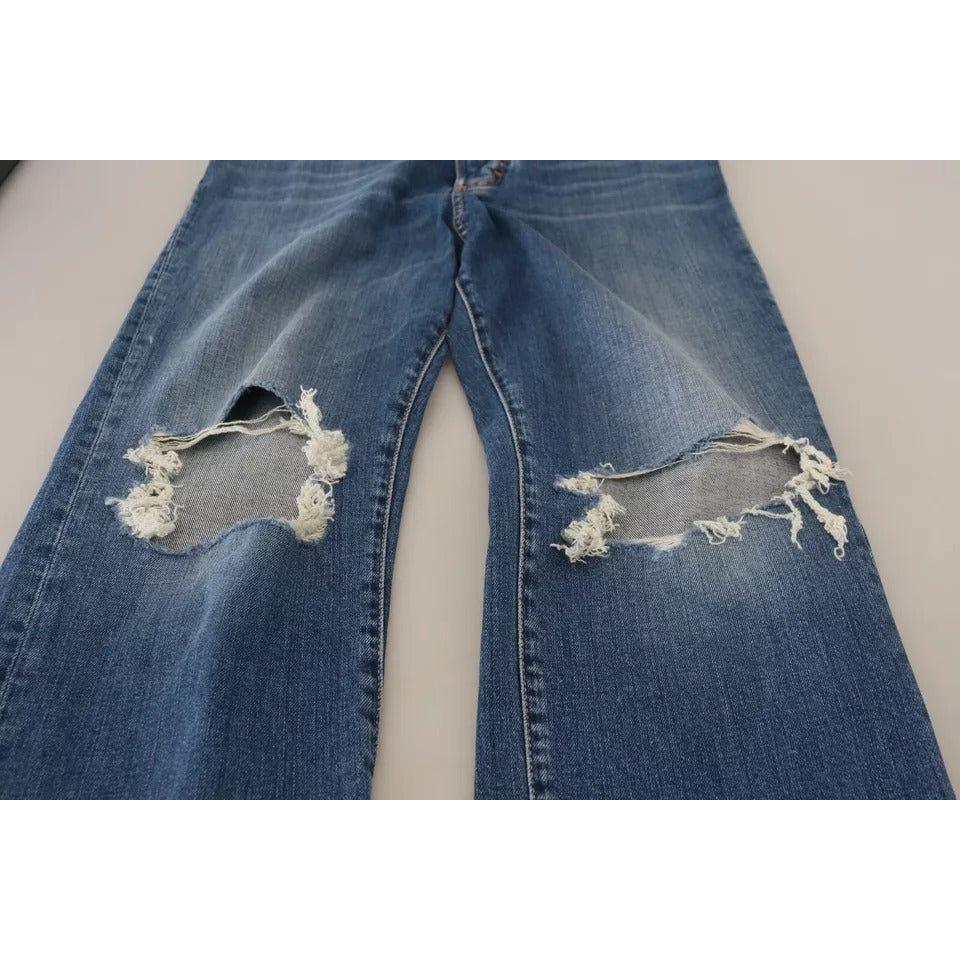 بنطلون جينز مستقيم بخصر مرتفع وممزق باللون الأزرق من Dsquared²