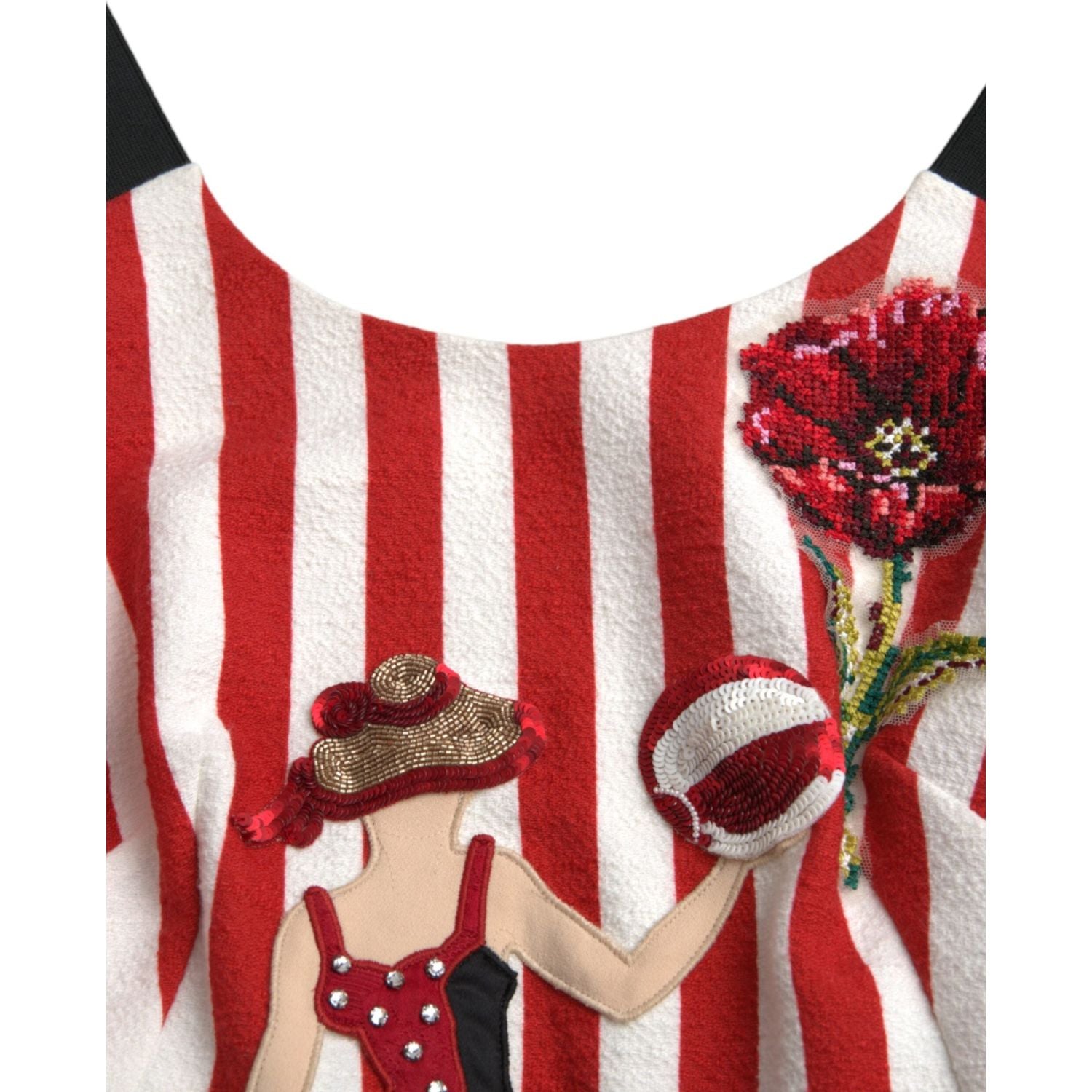 فستان دولتشي آند غابانا ميدي بدون أكمام بنقشة زهور باللونين الأحمر والأبيض