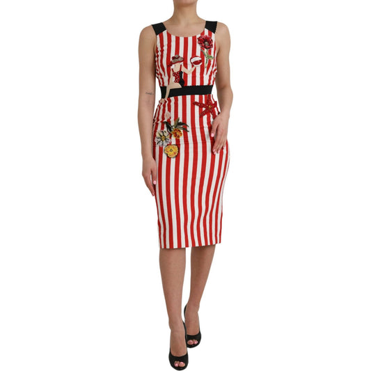 Dolce & Gabbana Red White Floral Sleeveless Sheath Midi Dress Dolce & Gabbana Rosy Brown