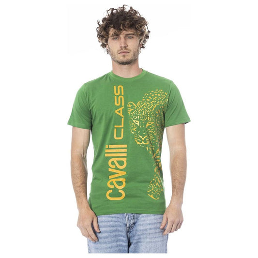 Cavalli Class Green Cotton Men T-Shirt Cavalli Class Dim Gray