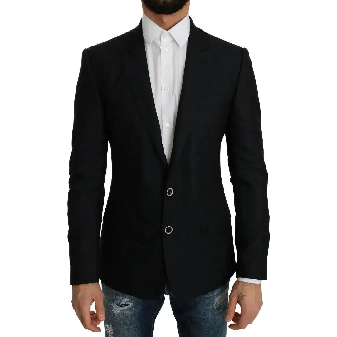 سترة بليزر ضيقة من قماش الجاكار باللون الأزرق من دولتشي آند غابانا