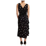 Dolce & Gabbana Black Silk Polka Dots V-neck Sheath Midi Dress DR28296-40