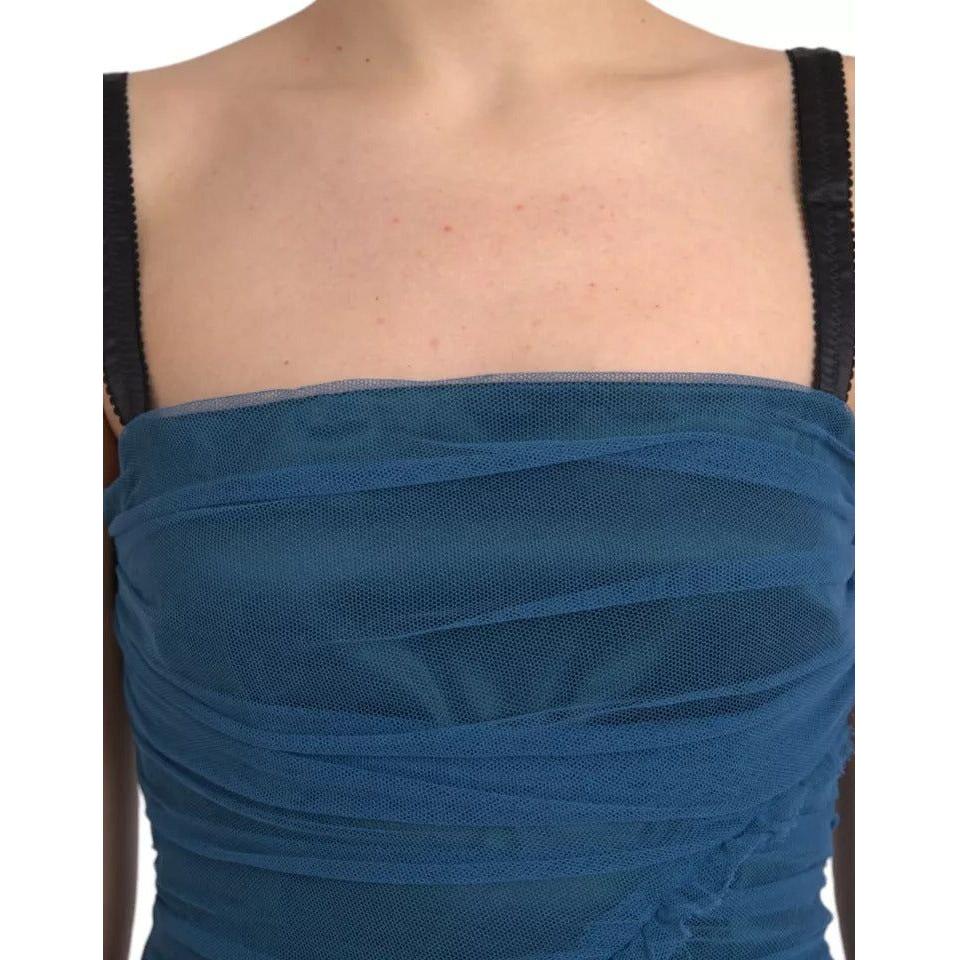 فستان دولتشي آند غابانا من التول المكشكش ذو الحواف الشبكية باللون الأزرق