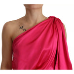 Dolce & Gabbana Silk Pink Fitted Cut One Shoulder Midi Dress Dolce & Gabbana Maroon