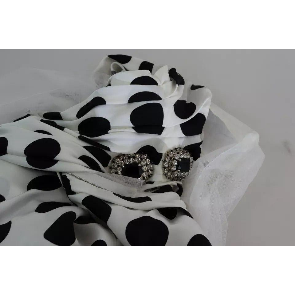 فستان دولتشي آند غابانا الأبيض المنقط بالكريستال بكتف واحد