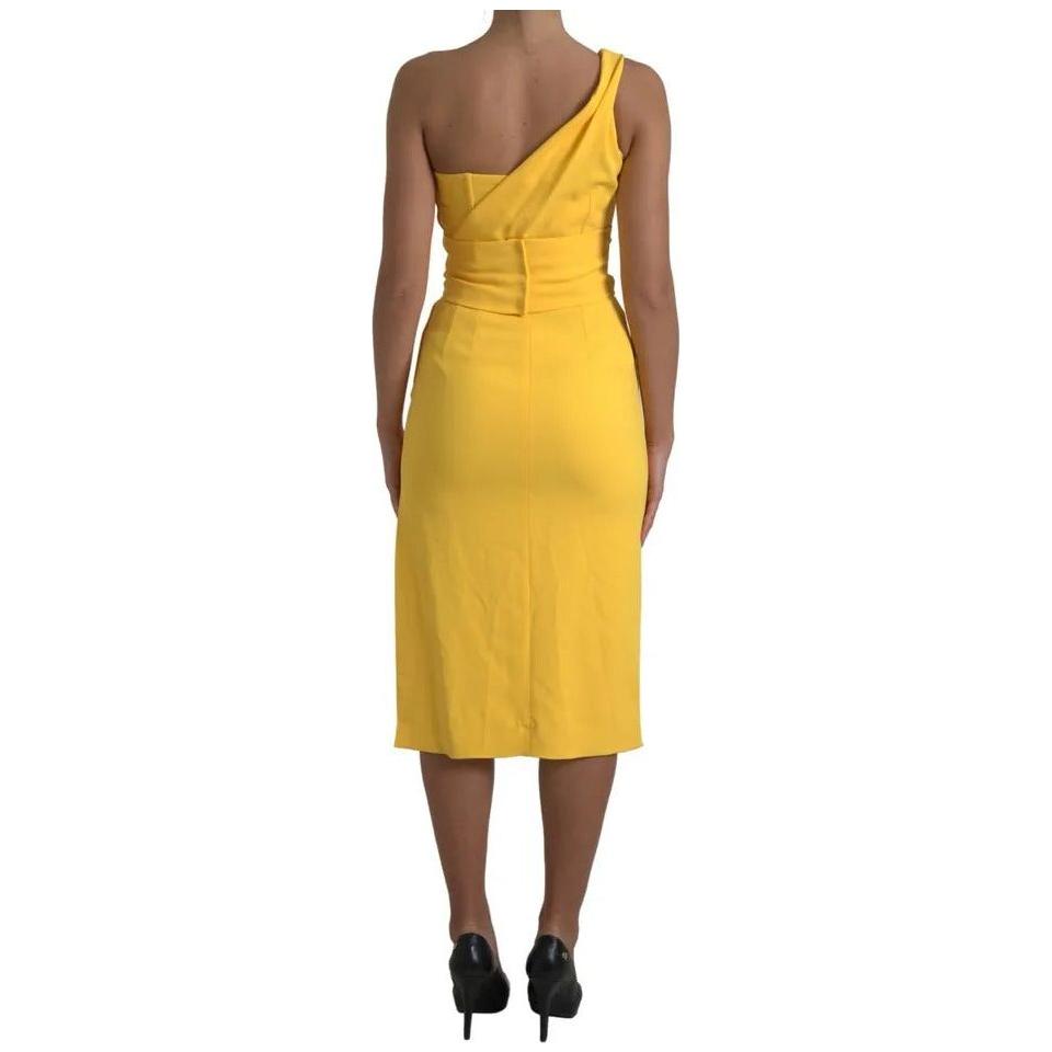 Dolce & Gabbana Yellow One Shoulder Side Slit Midi Dress