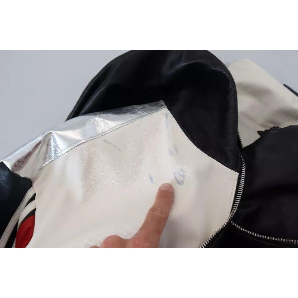 جاكيت معطف بغطاء رأس من الجلد الأسود من دولتشي آند غابانا